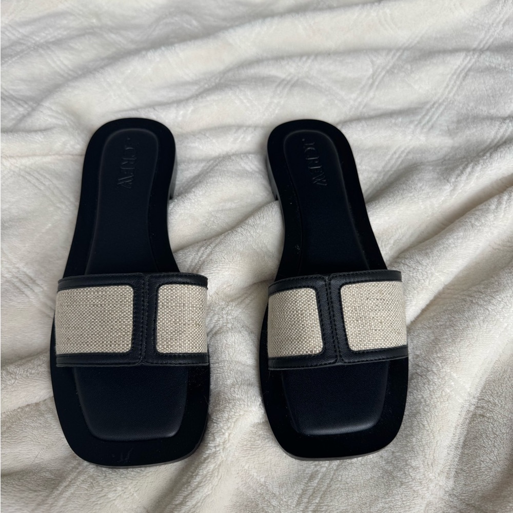 J. Crew Black and Cream Slide Sandals